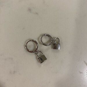 Silver Padlock Dangle Drop Earrings